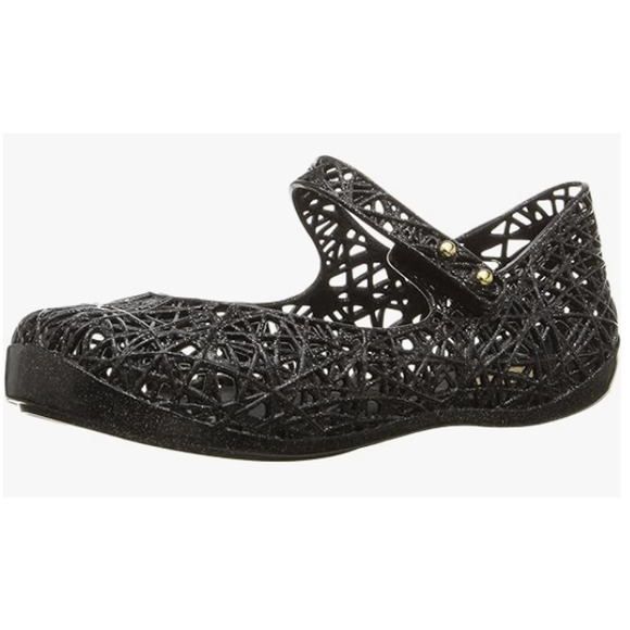 NIB Mini Melissa Campana Little Girls Black/Silver Glitter ZigZag Mary Jane Sz 9 - Picture 3 of 14